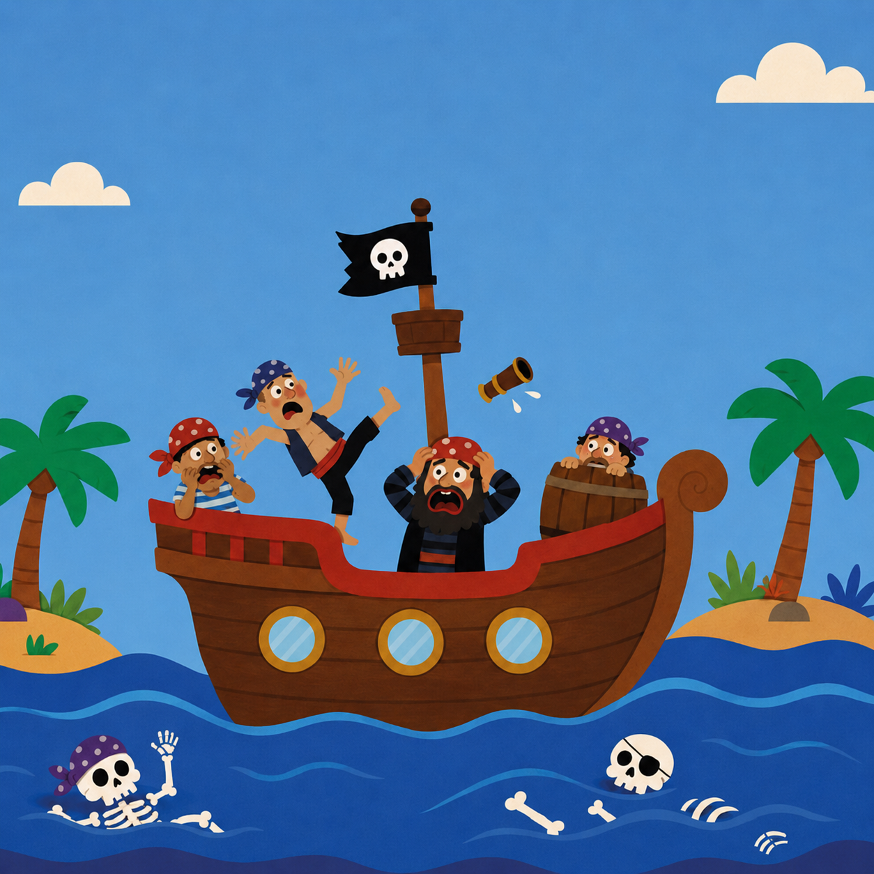 Navio pirata navegando pelo mar