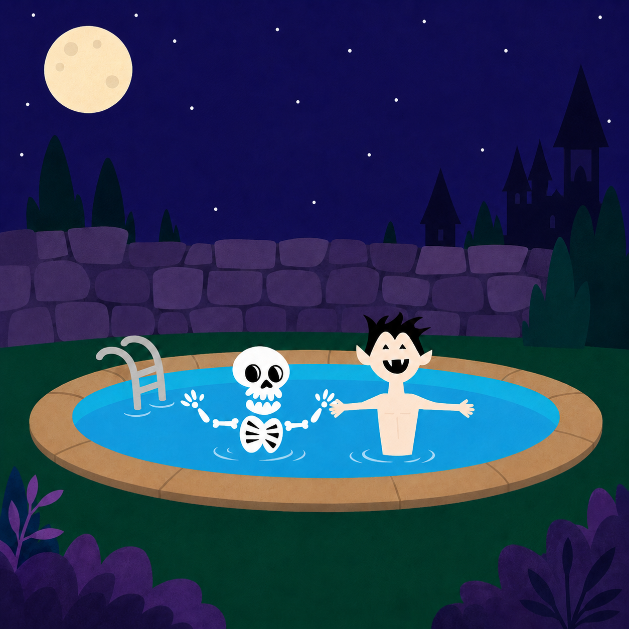 Drake e Costelinha brincando na piscina